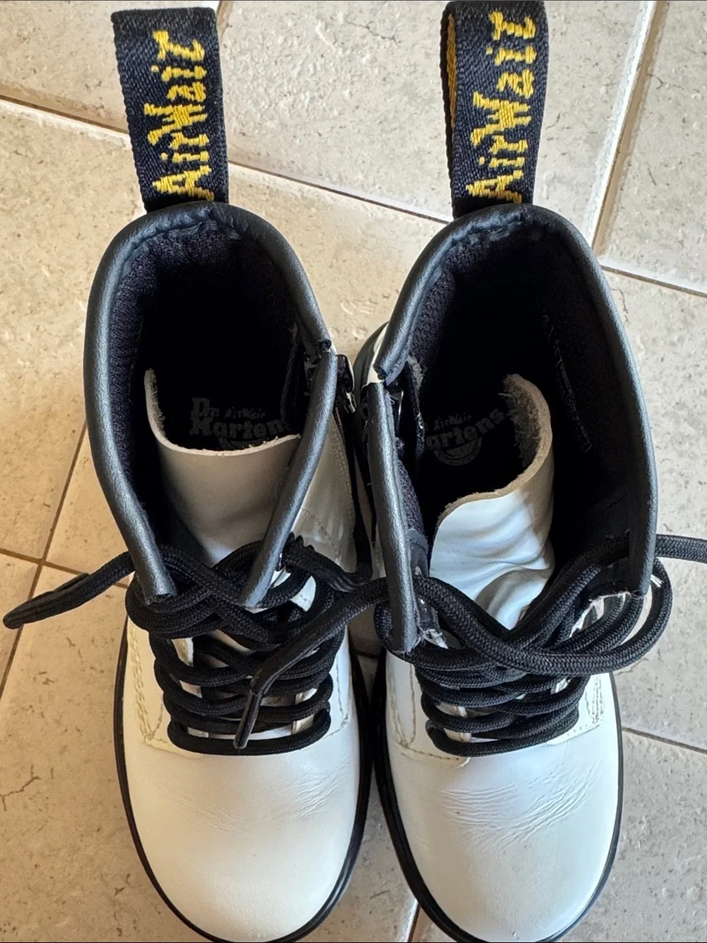 Dr. Martens White Leather Lace-Up Combat Boot